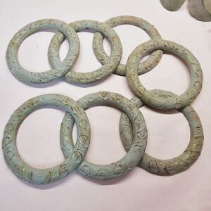 7 Vtg Metal Curtain Drapery Tie Backs ~ Round Art Design ~ Architectural Salvage